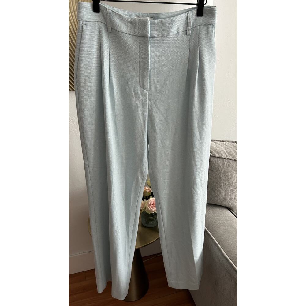 House Of Harlow Pleated Size 10 Blue Pants High Rise Wide Leg Trouser